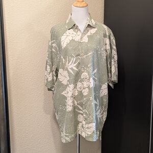 Tommy Bahama 100% Silk Camp Shirt Green Floral Print – Size L